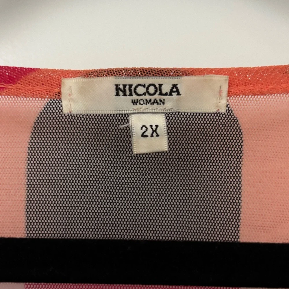 NICOLA Women's Vibrant Pink and Black Sheer Blouse - Picture 2 of 2